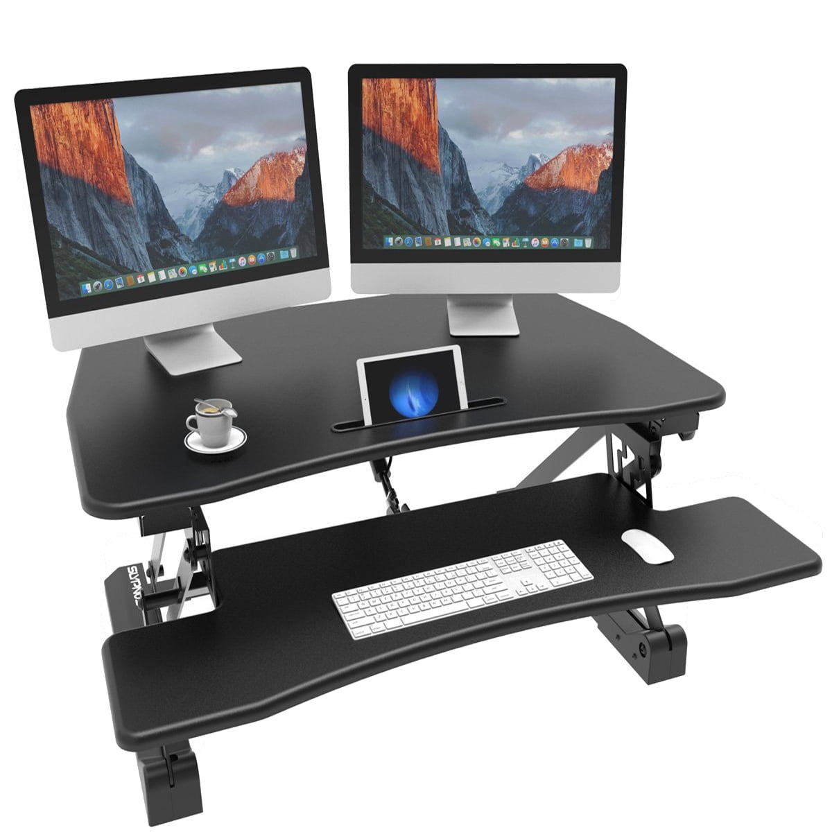 Slypnos Standing Desk Converter 30 Stand Adjustable Riser Computer Workstation With Removable Keyboard And Mouse Deck For Home Office