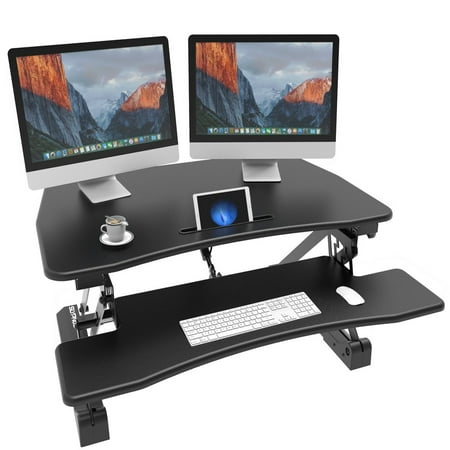 SLYPNOS Standing Desk Converter, 30'' Stand Desk Adjustable Riser Computer Workstation with Removable Keyboard and Mouse Deck for Home and Office, Fits 2 (Best Monitor For Office Work)
