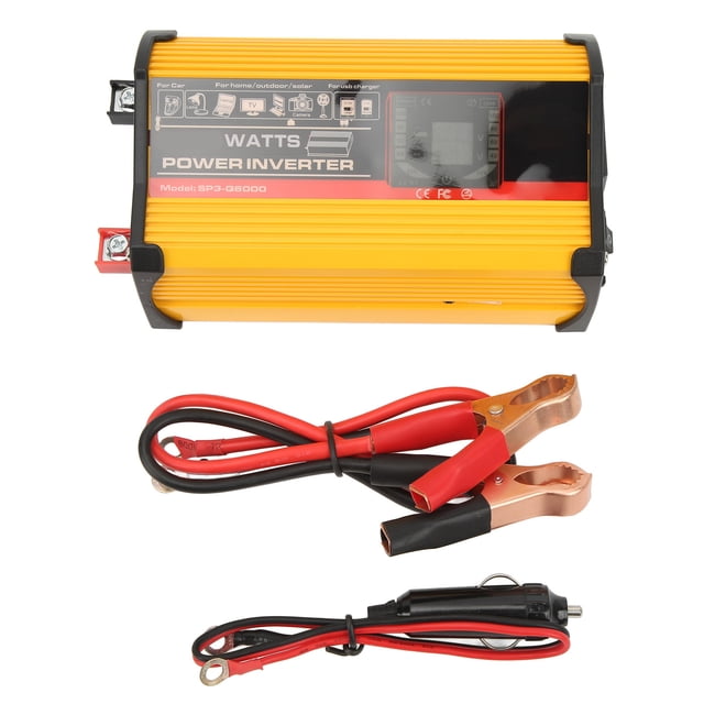 Inversor de onda sinusoidal modificada de 12 V a 220 V con cargador, pantalla LCD y USB doble para alimentación de vehículos recreativos o camiones, amarillo