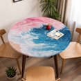 thumbnail image 5 of Blue Pink Ocean Waves Elastic Fitted Round Table Cover Abstract Beach Waterproof Outdoor Tablecloth for Holiday Party, Picnic, Patio & Dining Fits Tables Up to 36"-44", 5 of 8