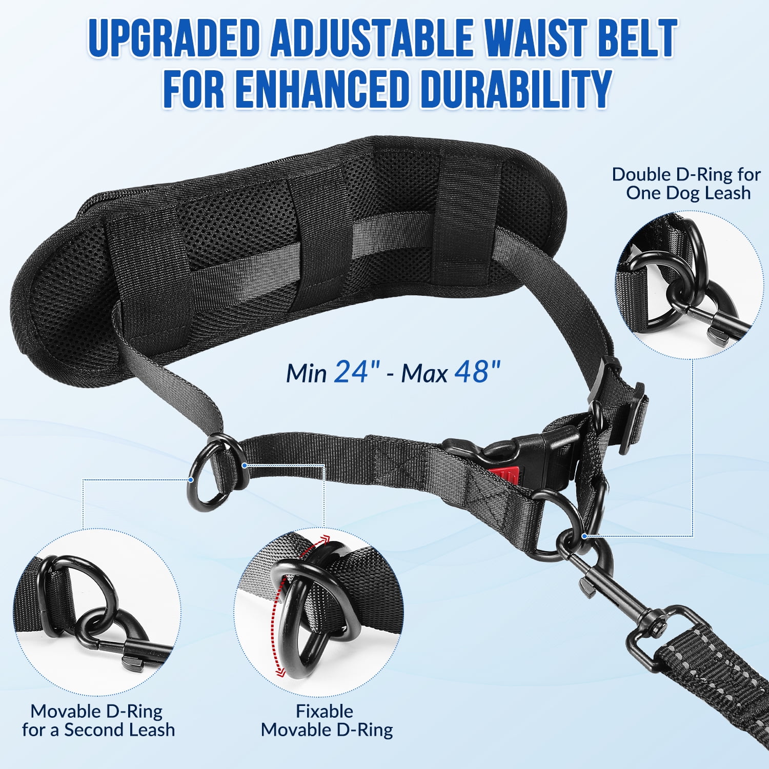 AUTOWT Hands Free Dog Leash with Dual Bungees for 2 Dogs, Adjustable Waist Belt Fanny Pack