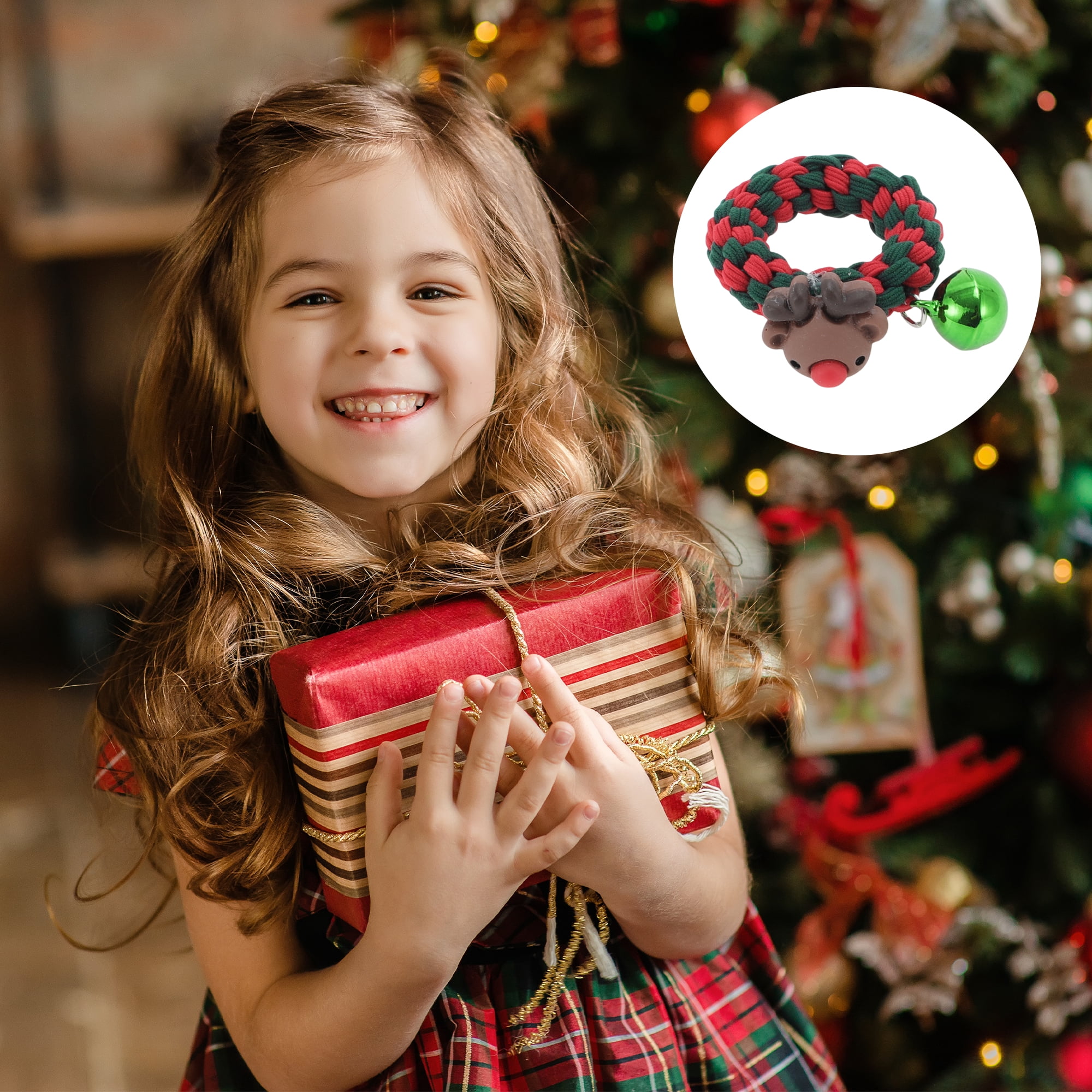 NOMADIC NOOK Christmas Hair Rope Fishbone Pine Bell Red Green 4 Pcs