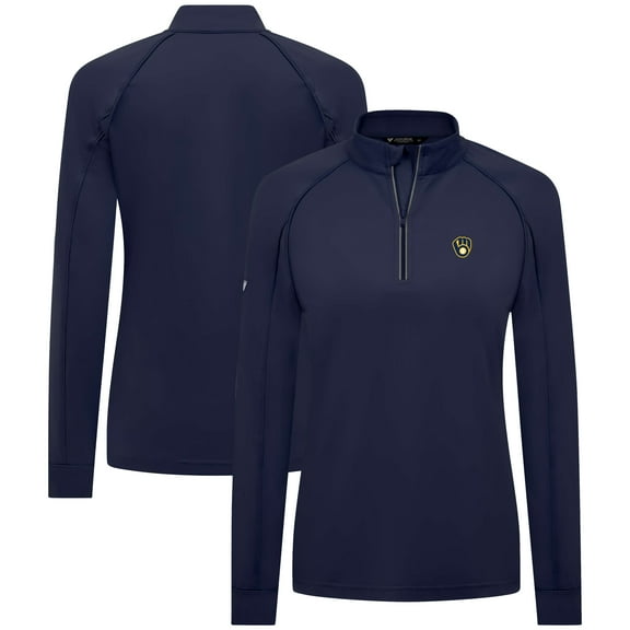 Women's Levelwear  Navy Milwaukee Brewers Kinetic Insignia Quarter-Zip Pullover