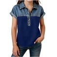 thumbnail image 3 of Pretxorve Kids Girls Summer T Shirt Lapel Short Sleeve Print Denim Splicing Button Embellishment Casual Top Sizes 4-15Y, 3 of 5