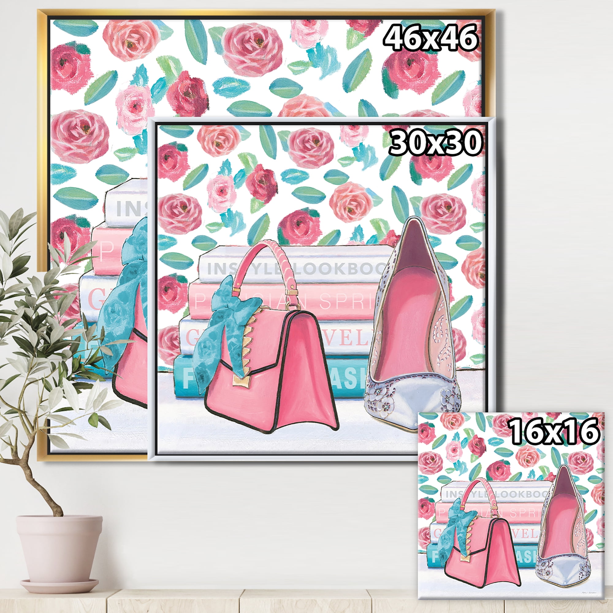 Designart ' Pink Fashion high heels I ' Posh & Luxe Framed Canvas