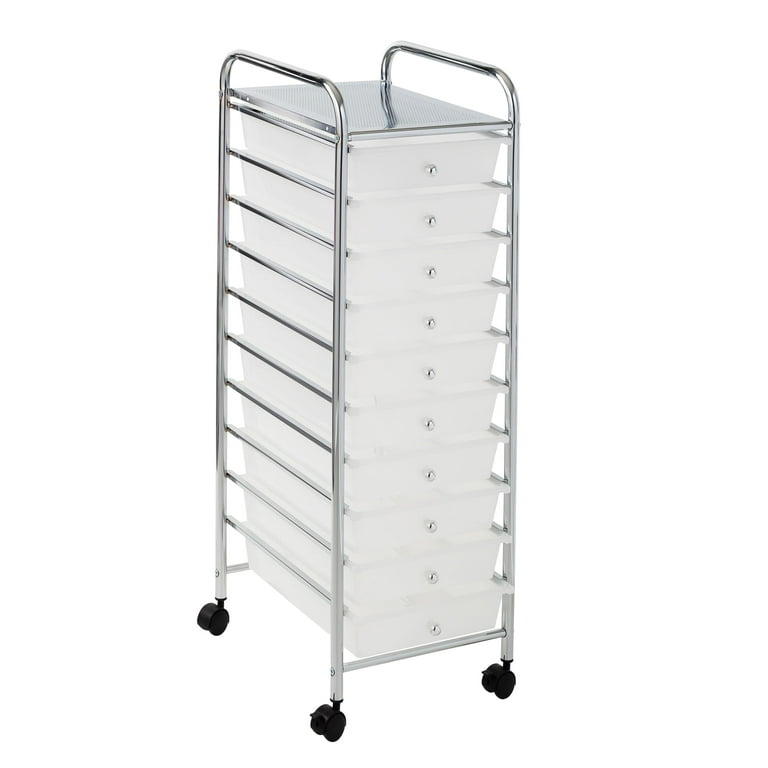 Hello Hobby 10-Drawer Multi-Color Rolling Craft Cart, Clear/Chrome