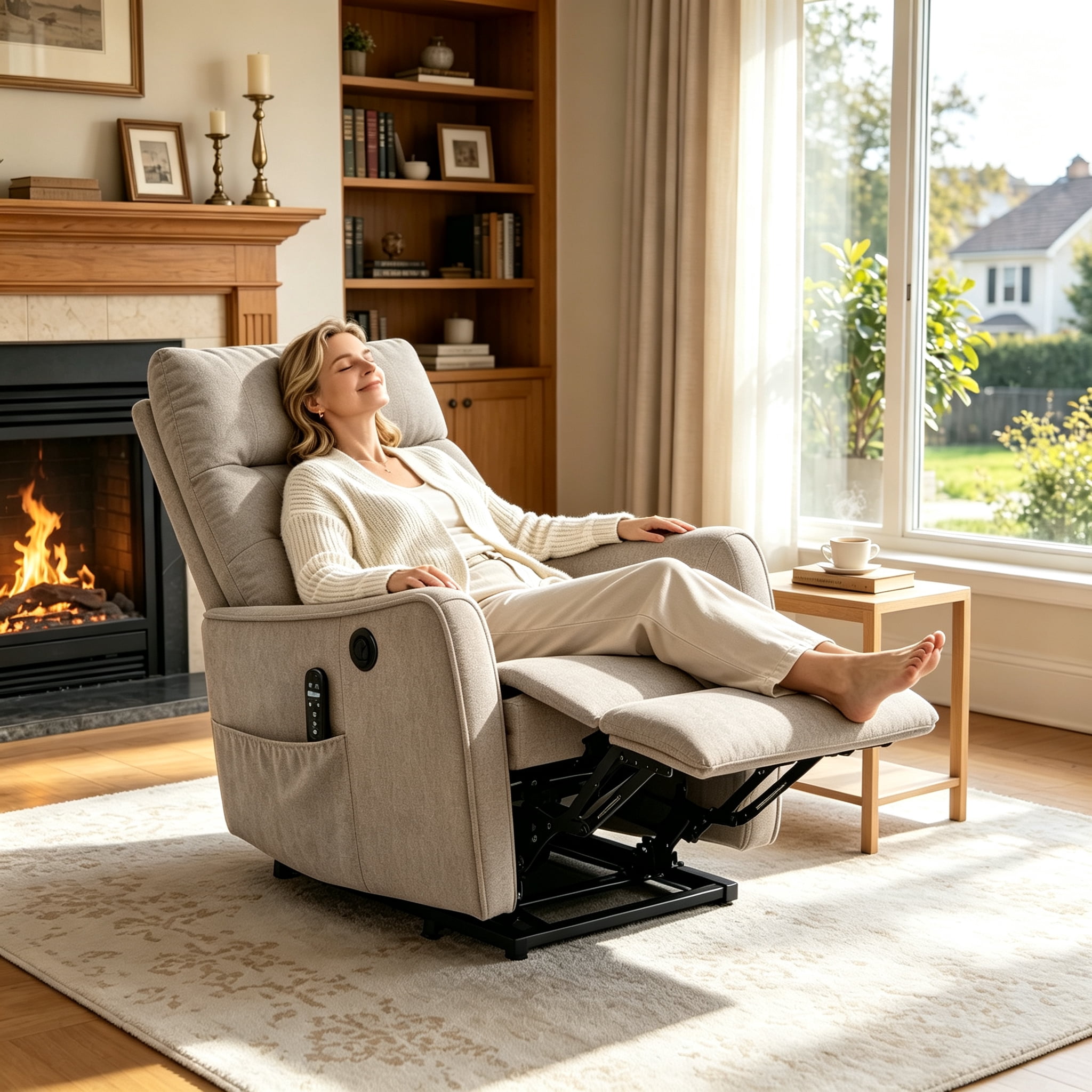 Aukfa Power Lift Recliner Chair with Massage and Heat for Elderly, Electric Chair with USB Port & Side Pocket for Living Room, Khaki