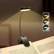 Anpro 2 Pack Rechargeable Book Light, Clip On Reading Light for Bed, 6 LED, 3 Colors & Brightness, 40H Battery, Eye-Caring Flexible Gooseneck Book Lamp