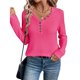 thumbnail image 2 of Camisetas de Punto Suaves y Transpirables para Mujer, con Cuello en V, Botones, Larga, Corte Holgado, Cálidas, Tipo Suéter Rojo Rosa XXL, 2 of 10