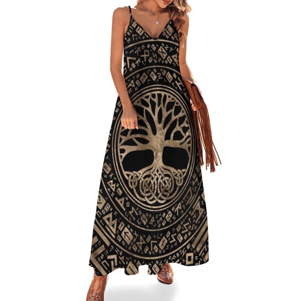 Vestido sin mangas con estampado rúnico del árbol de la vida - Yggdrasil, vestido de mujer para verano 2024, vestidos elegantes para mujer en oferta