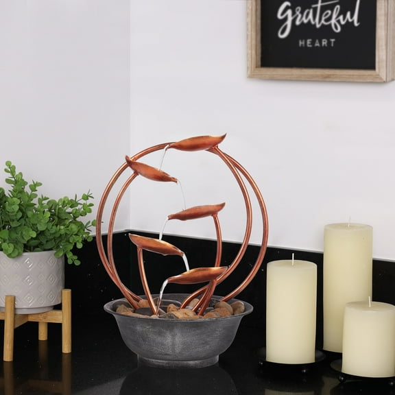 Alpine Corporation 10" x 9" x 13" Metal Indoor Plug-In Tabletop Fountain with Stone-Filled Base