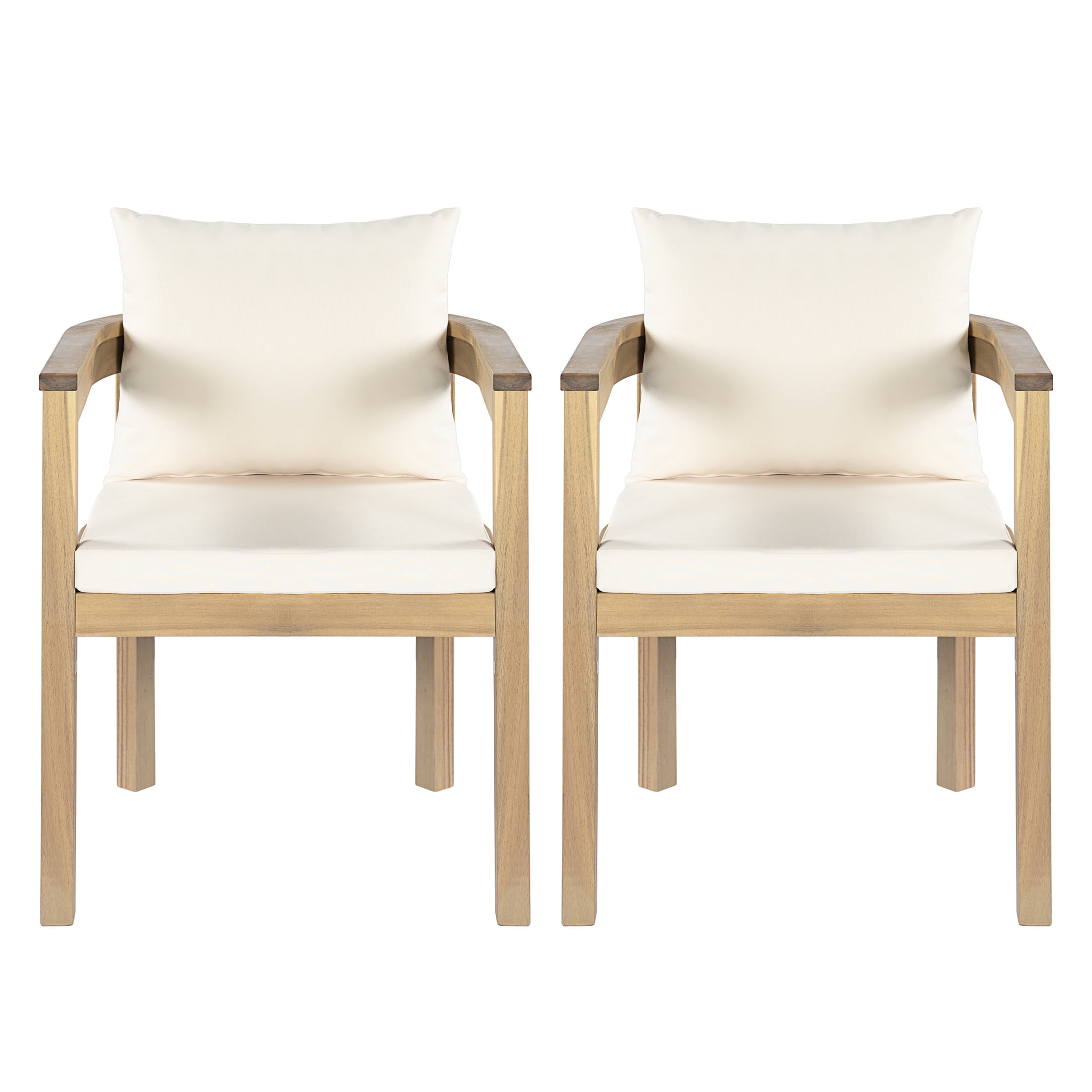 Christopher Knight Home Outdoor Acacia Wood Dining Chairs Set of 2, Oiled Teak Finish with Beige Cushion