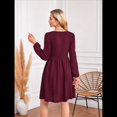 thumbnail image 4 of Vestido de Mujer con Mangas Largas Tipo Farol, Cuello Redondo, Falda Evasé, Moda de Otoño Vino Tinto L, 4 of 9