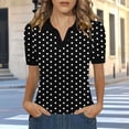 thumbnail image 2 of VBVC Women's Polka Dot Collared Shirt,Short Sleeve V-Neck Top For Women,Ladies Summer Stretchy Breathable Blouse,Black,S-2XL, 2 of 6