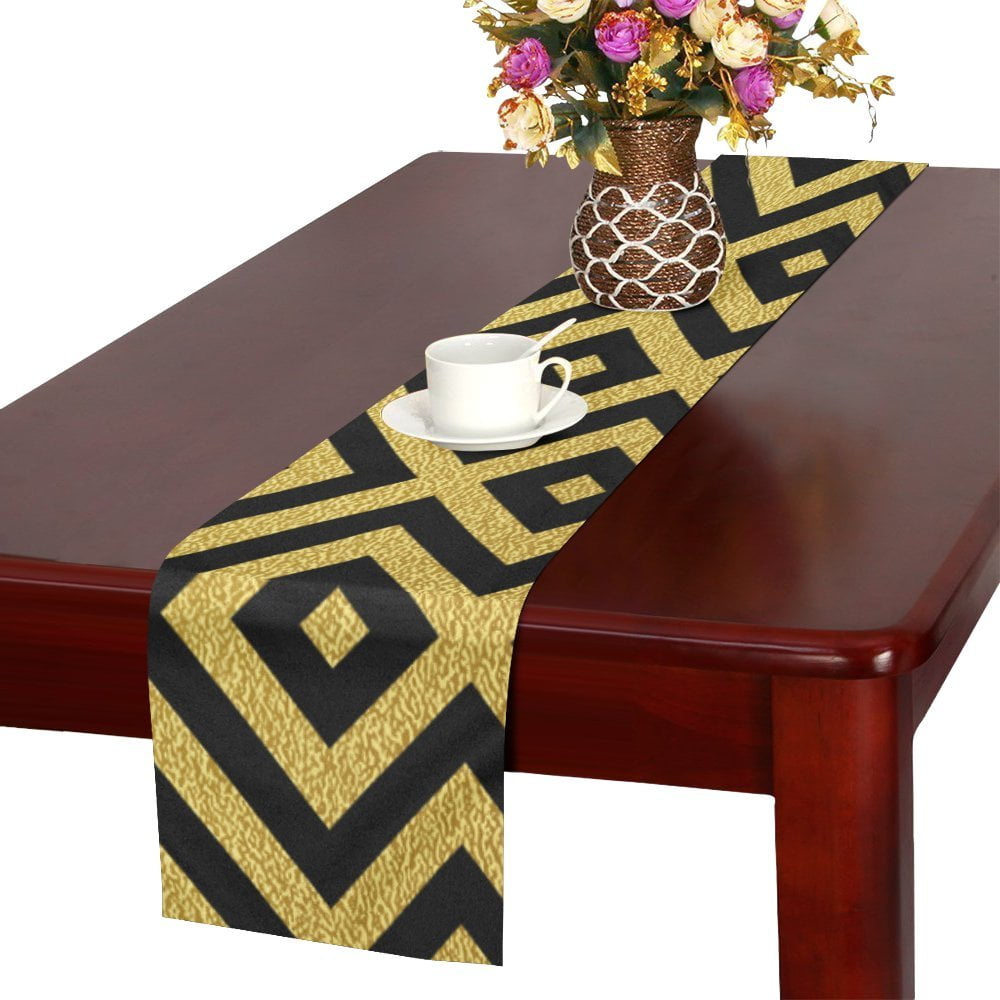 YUSDECOR gold black Table Runner for Kitchen Wedding Party Home Decor