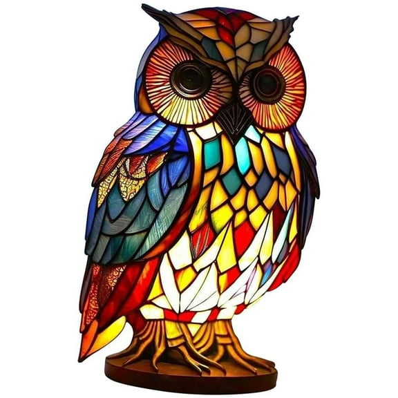SIYTUAU Button Battery Resin Owl Animal Table Lamp For Night Light Use Home Decoration For Bedroom Desk And Shelf A