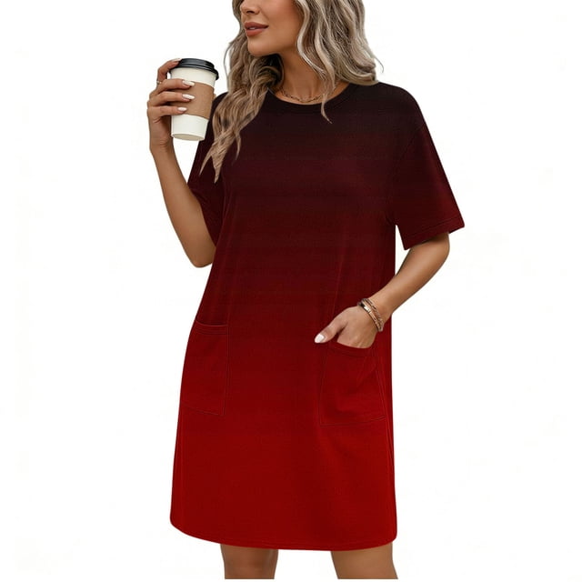 TaTaai Women's Casual Solid Color Round Neck Short Sleeve Midi Dress with Side Pockets Fashion Simple Style Soft Comfortable Stretchy Dress for Spring Summer Daily Wear Gift