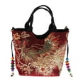 thumbnail image 2 of Bolso de hombro con bordado étnico, bolso de viaje para mujer, bolso vintage con flores de doble cara. Vino rojo, 2 of 9
