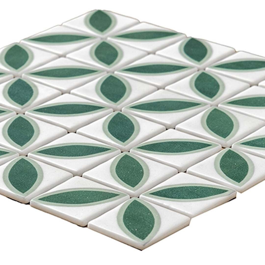 The Tile Life Eterna Lily 2" x 2" Basil Matte & Shiny Glass Mosaic Wall Tile, 1 Sheet