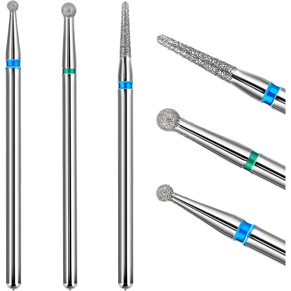 Qianyu 3Pcs Diamond Nail Drill Bits Professional Cuticle Drill Bit File Safety Ball Head Clean Cuticle Tools Manicure Pedicure Remover Tools Kit for Salon Home Nail Care Polishing Acrylic Gel Nails