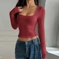 thumbnail image 2 of Sexlip Womens Cotton Tops Long Sleeve T Shirts Square Neck Y2k Tops Slim Fit Going Out Fall Fashion Clothes Red L, 2 of 6