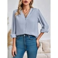 thumbnail image 6 of Women'S Business Casual Tops Summer Long Sleeve Button Down Shirts V Neck Chiffon Blouses Light Grey XL, 6 of 8
