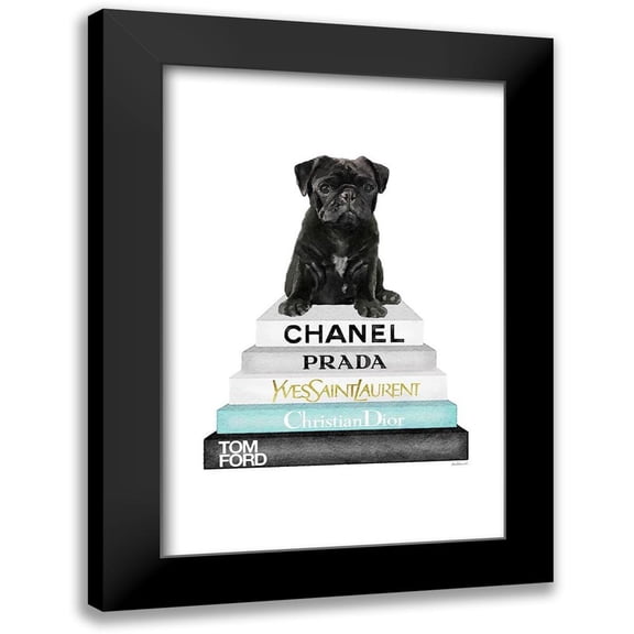 Amanda Greenwood 11x14 Black Modern Framed Museum Art Print Titled - Bookstack Teal Pug