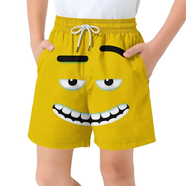 FcBaudy Children's Pocket Shorts Drawstring Elastic Printed Casual Swim Trunks five point pants