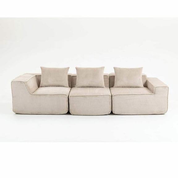 Spaco Modern Multi Person Modular Compression Sofa, Luxurious Corduroy Fabric Sofa with All-Compressed Design for Indoor as Living Room, No Assembly Required, Beige