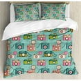 thumbnail image 1 of Retro Duvet Cover Set Queen Size, Cheerful Hipster Pattern with Old Analogue Photo Cameras Doodle Style Film Equipment, Decorative 3 Piece Bedding Set with 2 Pillow Shams, Multicolor, by Ambesonne, 1 of 3