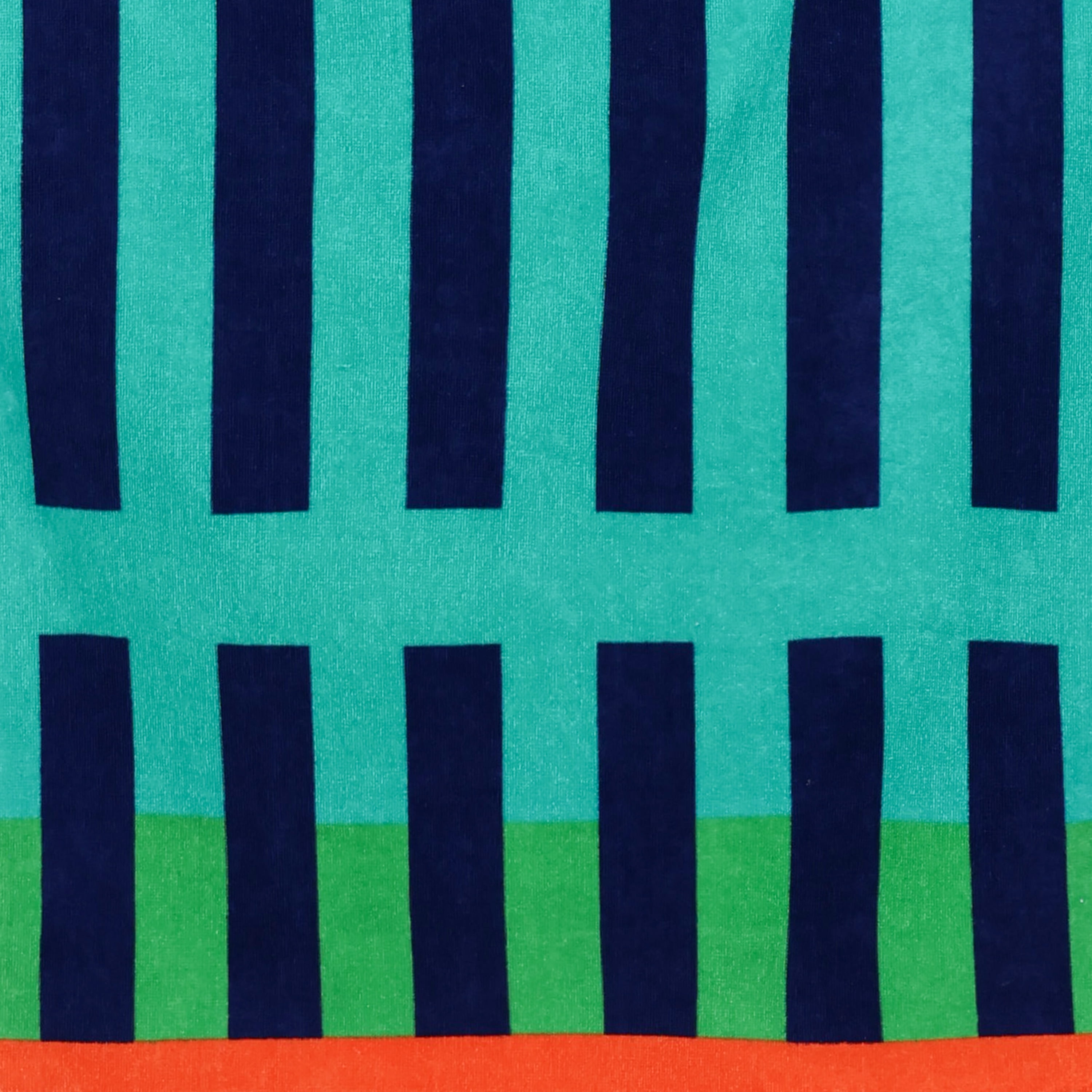 Oversized Teal and Navy Stripe Beach Towel, Soft Cotton, 34 x 64 Inches