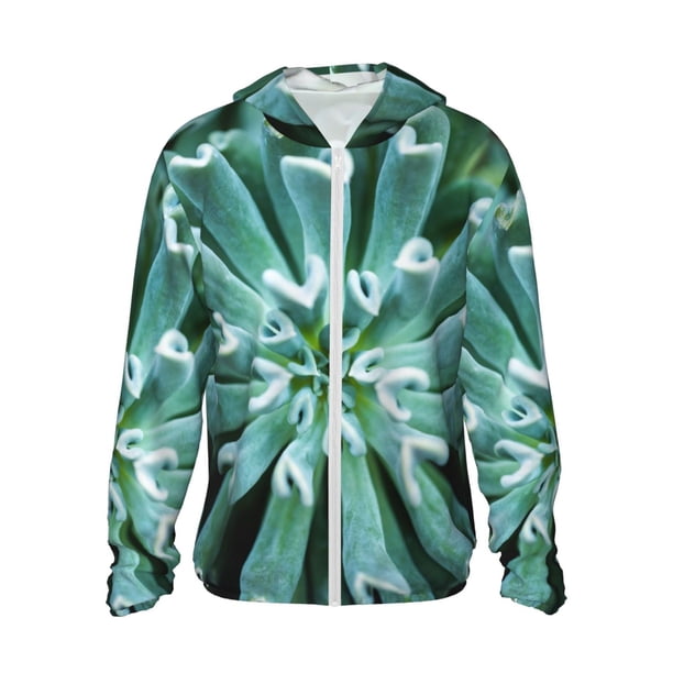 Fotbe Teal Cactus Chaqueta con Protección Solar UPF 50+ para Hombre y Mujer, Camisa con Capucha y Bolsillos-Medium