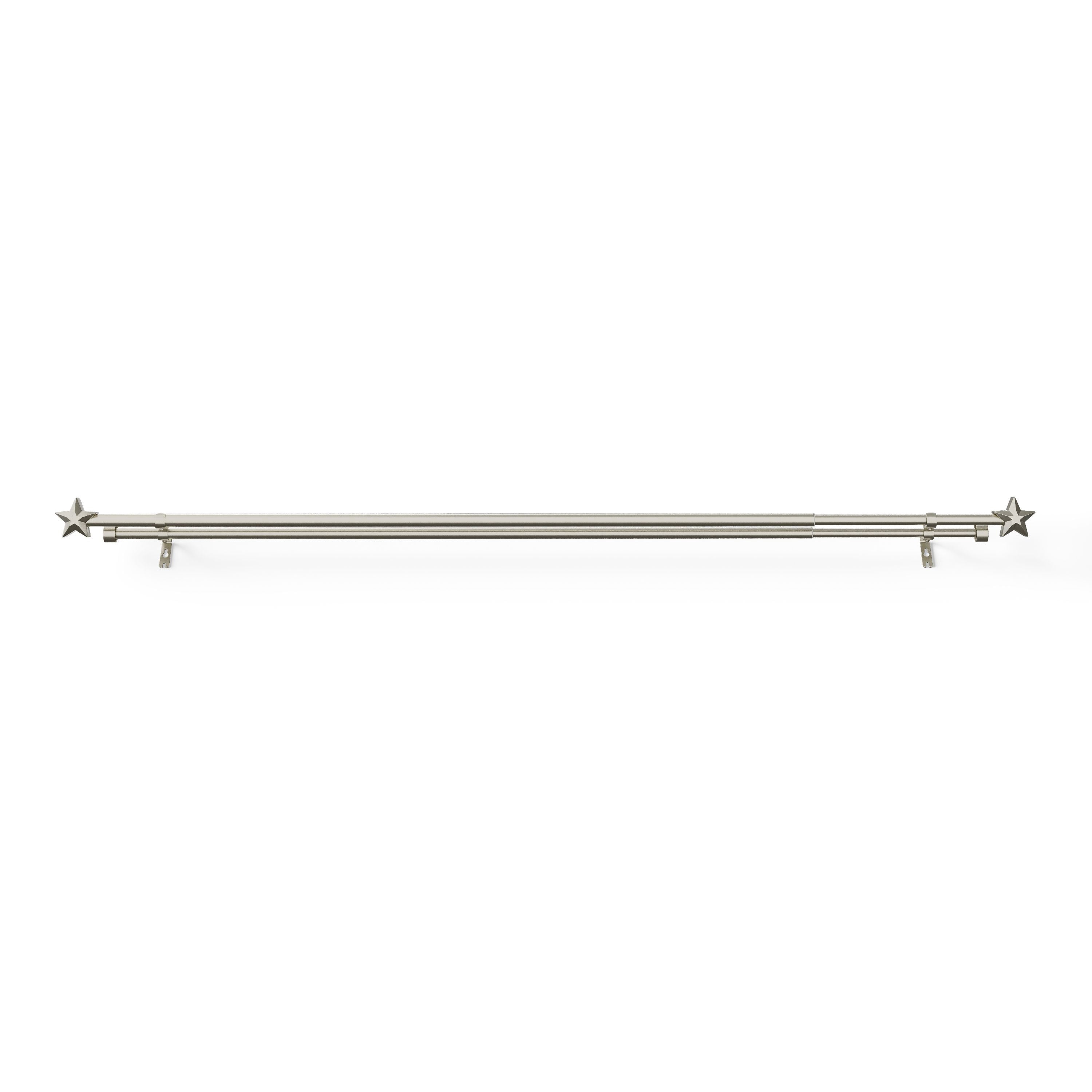 Mainstays Kids 3/4" Satin Nickel Star Adjustable Double Curtain Rod, 48"-84"
