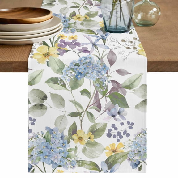 Vintage Spring Floral Cotton Linen Table Runner for Dining Kitchen, Farmhouse Flowers Watercolor Wedding Outdoor Party Tablerunners Decoration, Dresser Scarf Coffee Tablecloth Runners 13x60 Inches
