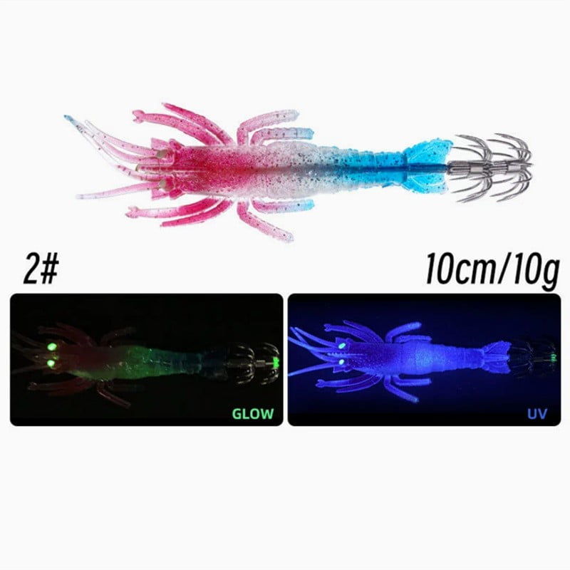 GRIMPEX Uv Glow Squid Jig 10cm 10G Soft Shrimp Lure with Umbrella Hook for Easy Hookset 2# Color 10Cm10G