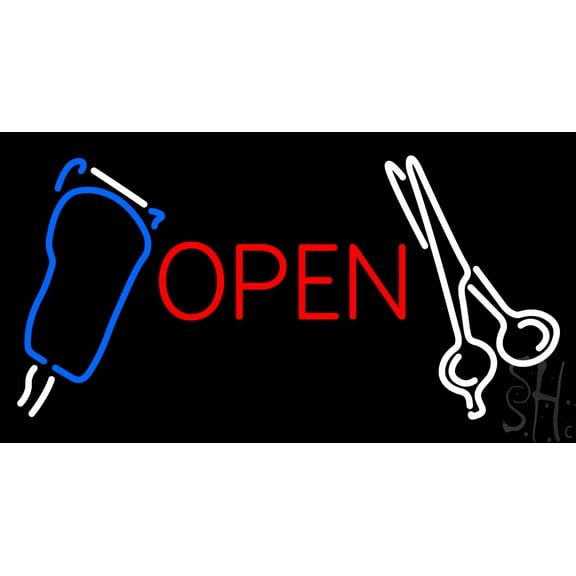 Scissor with Clipper Logo Open LED Neon Sign 20 x 37 - inches, Black Square Cut Acrylic Backing, with Dimmer - Bright and Premium built indoor LED Neon Sign for Defence Force.