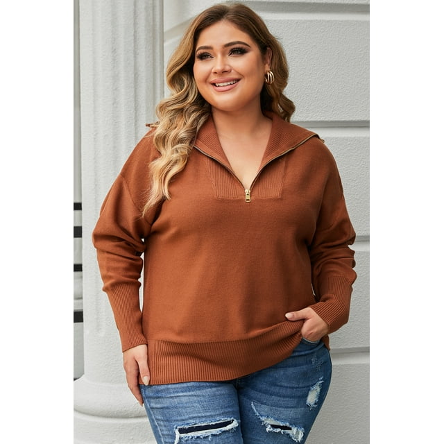 a.Jesdani Chic Zip Collar Plus Size Sweater - Essential Cozy Fall Style
