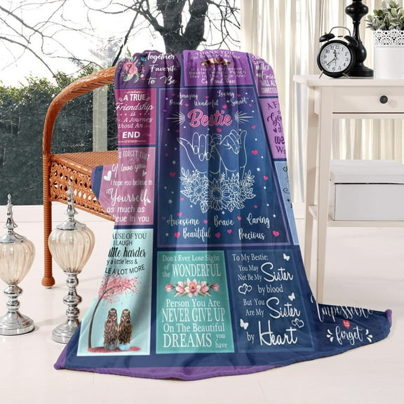 Throw Blankets Bestie Gifts for Friends, BFF Christmas Gifts for Best Friends Bed Blanket 60"x50", Bestie Birthday Gifts for Women Sister, Great Friendship Gift for Christmas