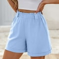 thumbnail image 4 of Womens Waist Summer High Shorts Cotton Waist Casual Women Shorts Elastic And Solid Women's Shorts, 4 of 5