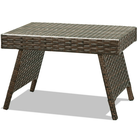Sptwo | Outdoor Side Table, Portable Wicker Coffee Table with Rattan and Steel Frame, All Weather Pre-Assembled Coffee Furniture, Standing Folding Patio for Courtyard, Poolside, Garden