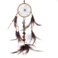 thumbnail image 1 of Atrapasueños de gamuza marrón de estilo nativo tradicional con cuentas de hueso y plumas - 22" de largo x 4,3" de diámetro, 1 of 5
