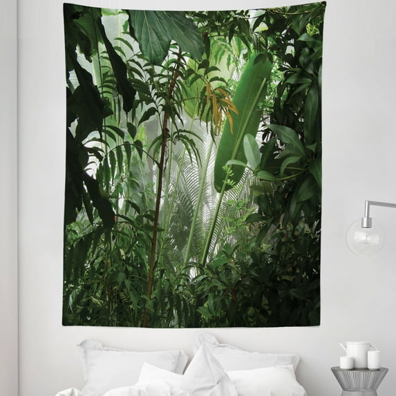 Green Tapestry, Tropical Rainforest Preservation Humidity Palm Tree Wild Environment Misty Nature, Fabric Wall Hanging Decor for Bedroom Living Room Dorm, 5 Sizes, Green, by Ambesonne