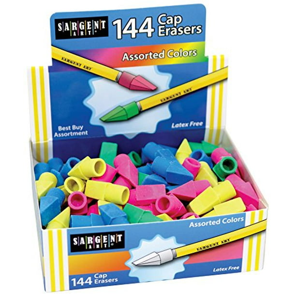 Sargent Art 360008 Bulk Pack Assorted Colors 144 Cap Erasers Walmart