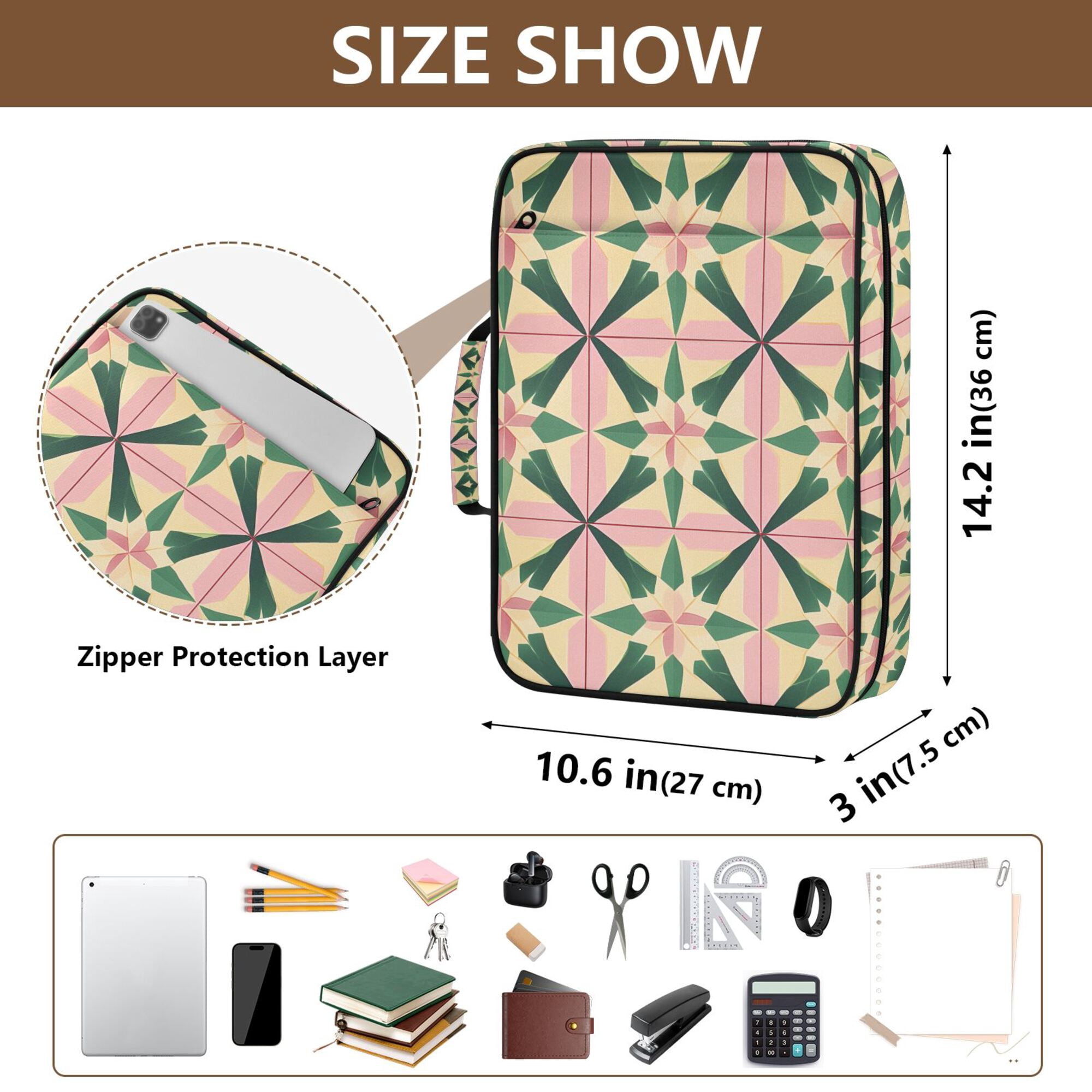 FORMRS Accordion File Folder A4 Size 7-Pocket Expanding Document Organizer Bag with 3 Ring Binder, Pink Symmetrical Stars
