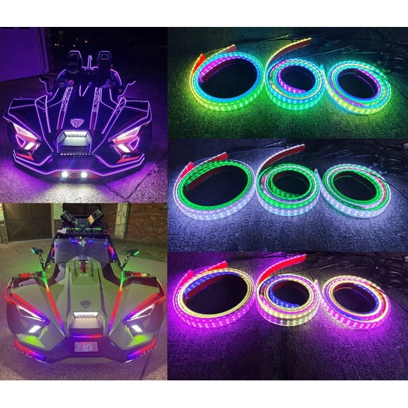 Tzvmnylighting Factory - 4PCS x5FT 60" 1.4Meters Double Row Dream Color CHASING LED Strips Bluetooth APP  Remote Control For Slingshot Underbody Lights Waterproof