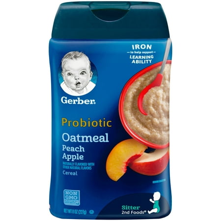 GERBER Probiotic Oatmeal & Peach Apple Baby Cereal, 8 oz (Pack of