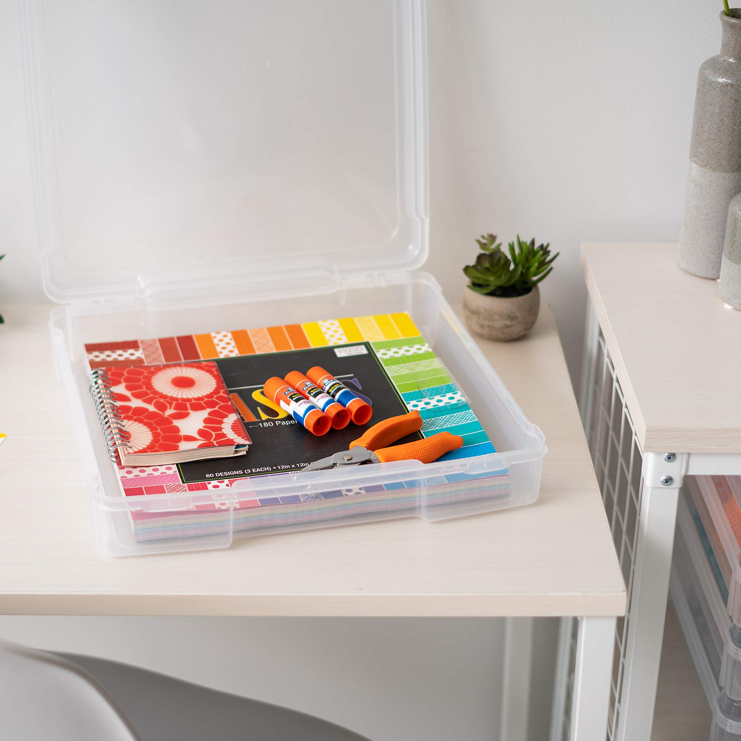 Fits 12" X Paper  6-tier Scrapbook Rolling Storage Cart With Organizer For Stationery Vinyl Tools Office Art And Craft Supplies Yarn 6 Clear Cases W/built In Handle - Black/clear