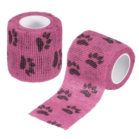 Uxcell Pet Wrap Bandages, 2 Inch 5 Yard Self Adhesive Bandage Wrap, Pet Non-Woven Tape First Aid Cohesive Gauze, (Pink/Paw, 2 Pcs)