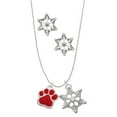 thumbnail image 1 of Delight Jewelry Silvertone Large Red Paw Silver tone Snowflake Charm Necklace and Stud Earrings, 1 of 4