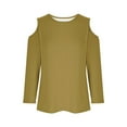 thumbnail image 4 of Lovskoo Cold Shoulder Summer Tops for Women 2024 Round Neck 3/4 Sleeve Solid Color Trendy Printed T Shirt Blouse Casual Tops Brown, 4 of 7